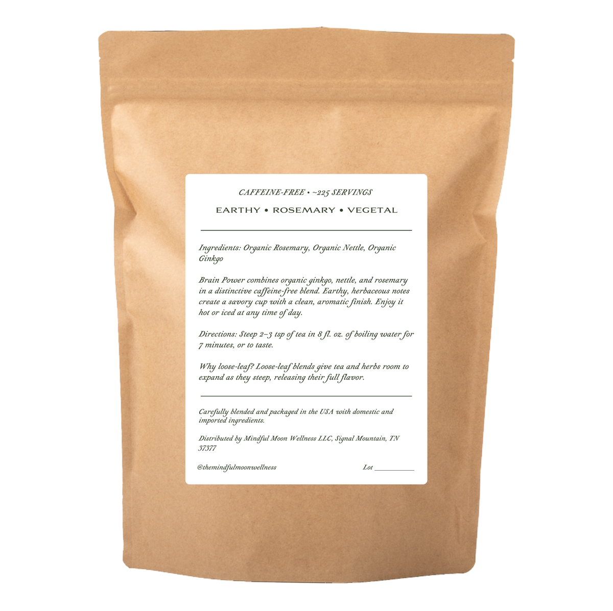 Brain Power 1 lb loose-leaf tea pouch back
