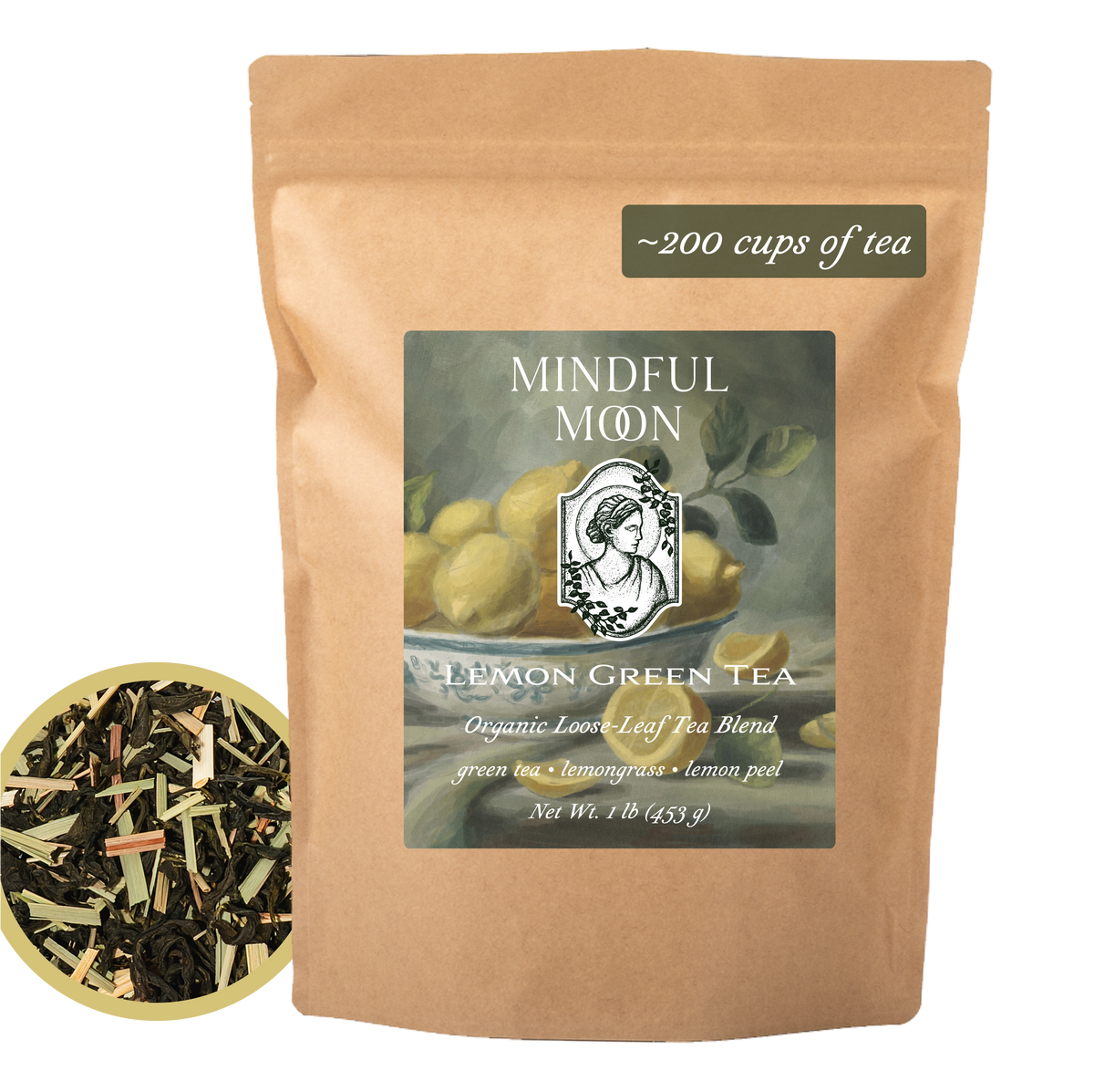 Lemon Green Tea 1 lb loose-leaf tea pouch front