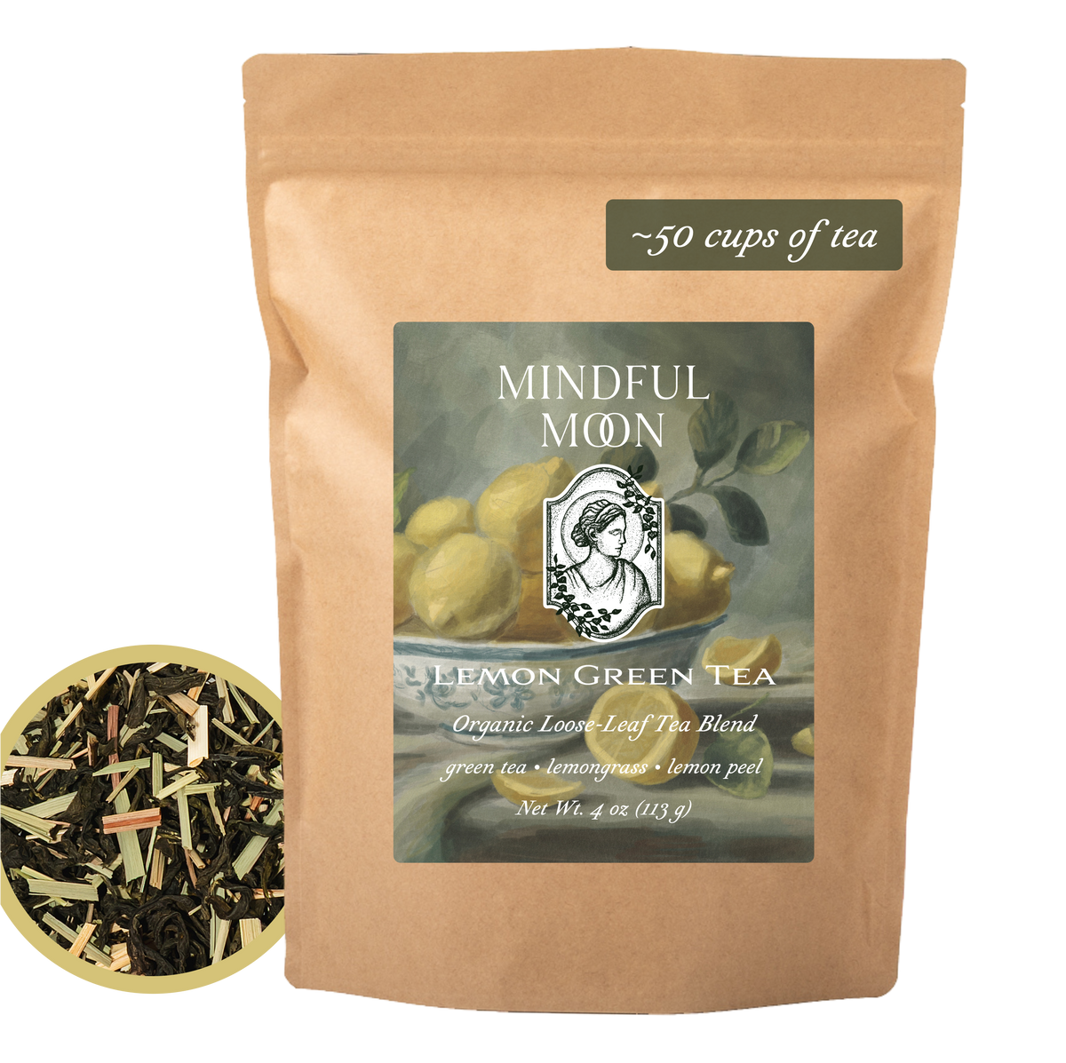 Lemon Green Tea 4 oz loose-leaf tea pouch front