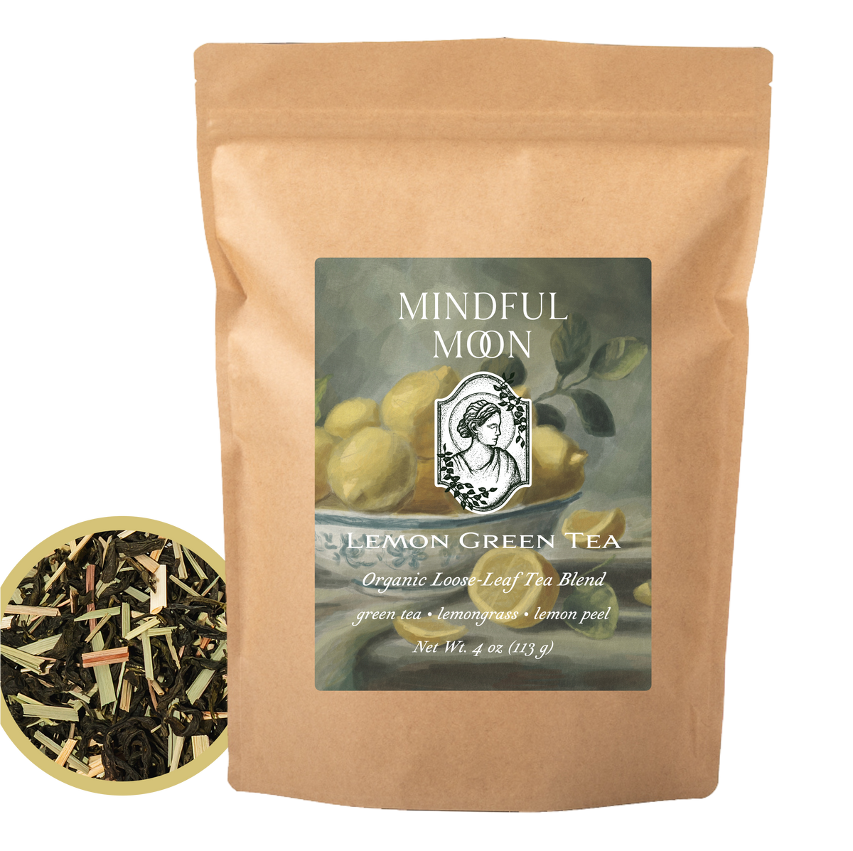 Lemon Green Tea 4 oz loose-leaf tea pouch front