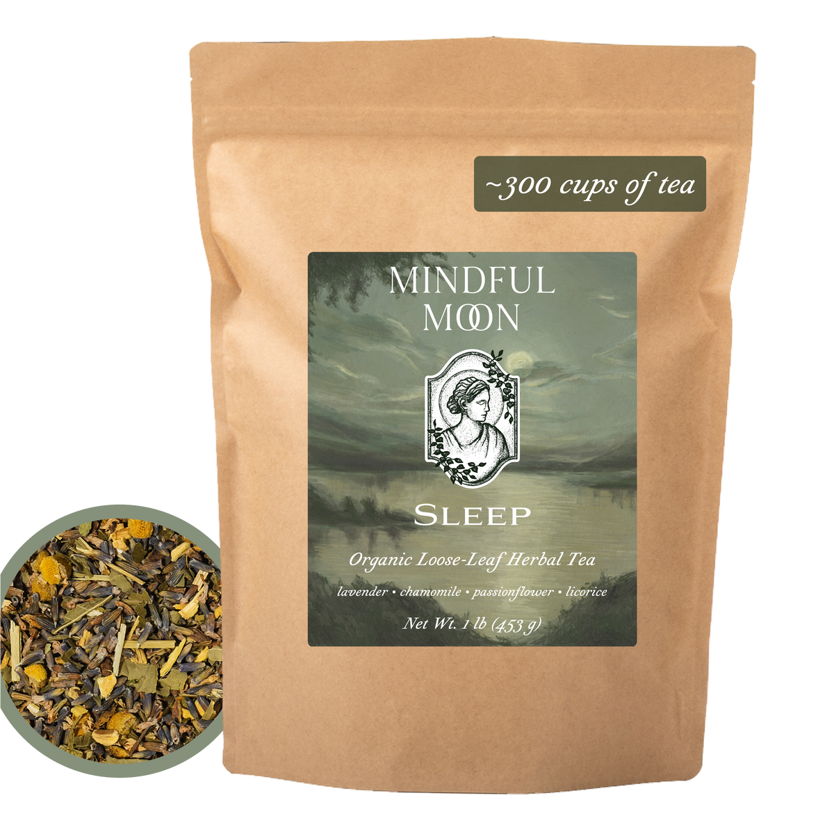 Sleep 1 lb loose-leaf tea pouch front