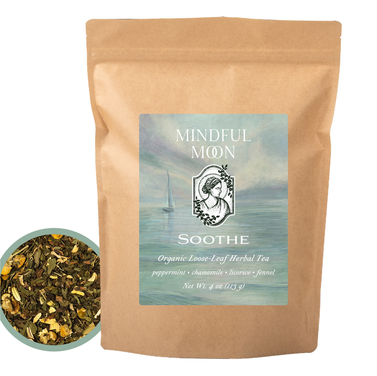 Soothe 4 oz loose-leaf tea pouch front