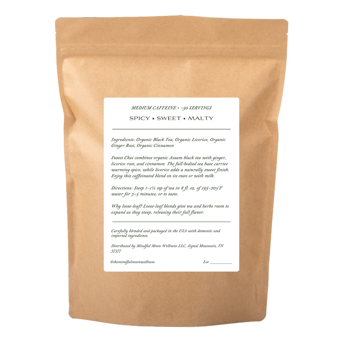 Sweet Chai 4 oz loose-leaf tea pouch back