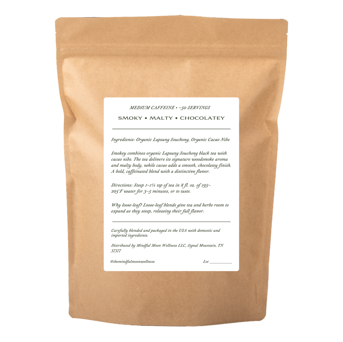 The Smokey 4 oz loose-leaf tea pouch back
