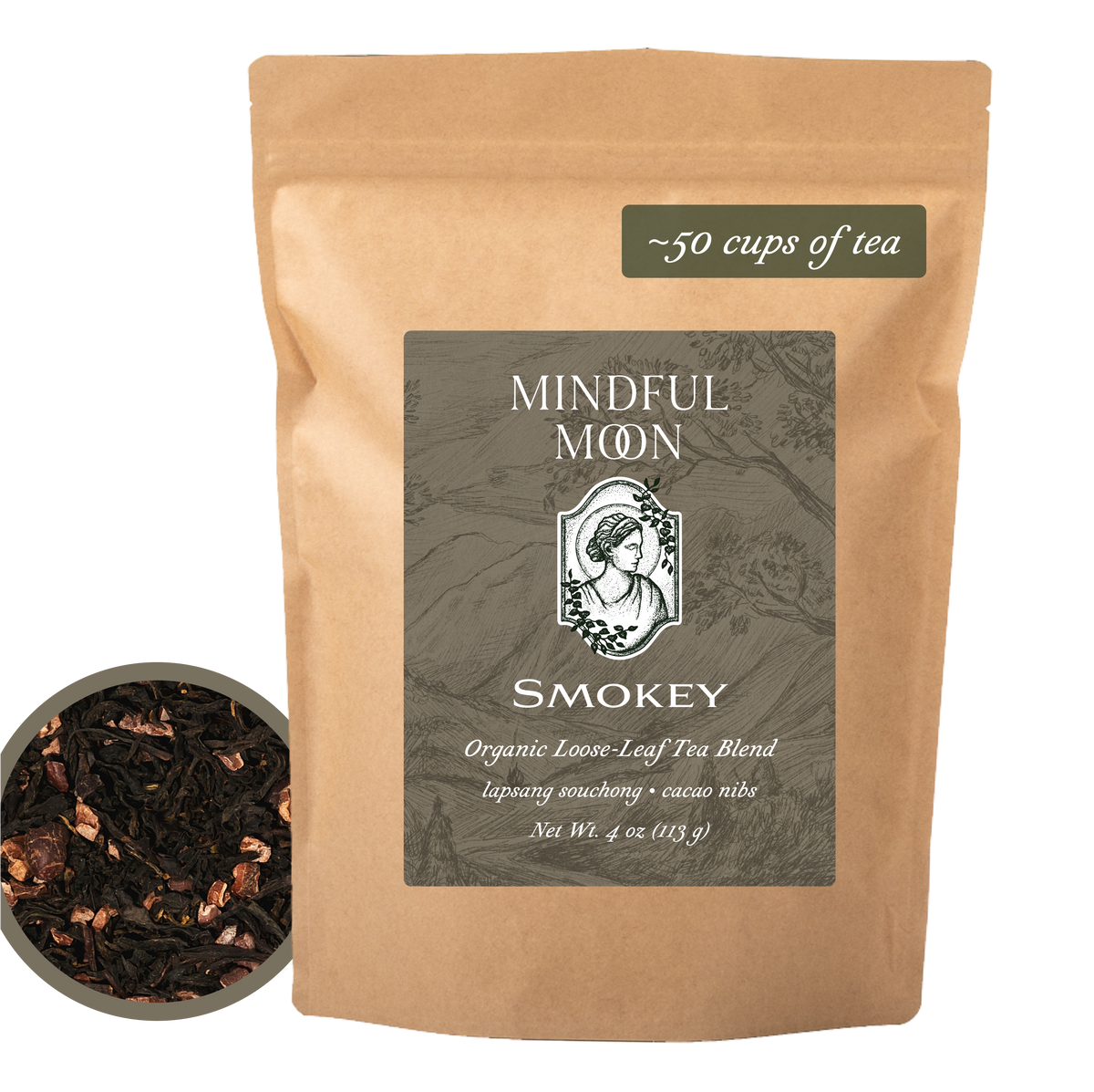 The Smokey 4 oz loose-leaf tea pouch front